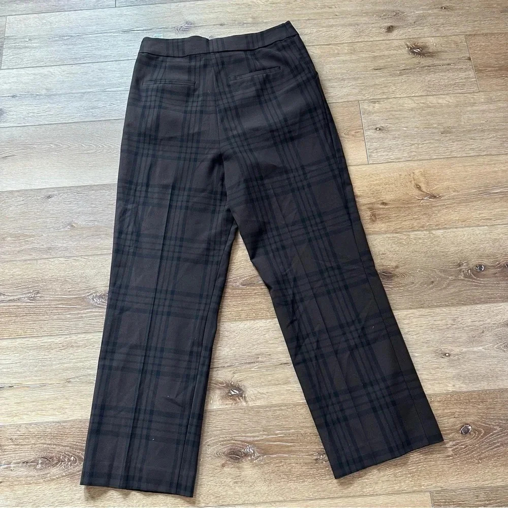 Zara Women's Brown High Waisted Checkered Plaid Wrap Buttoned Pants Size L GUC - Picture 9 of 9